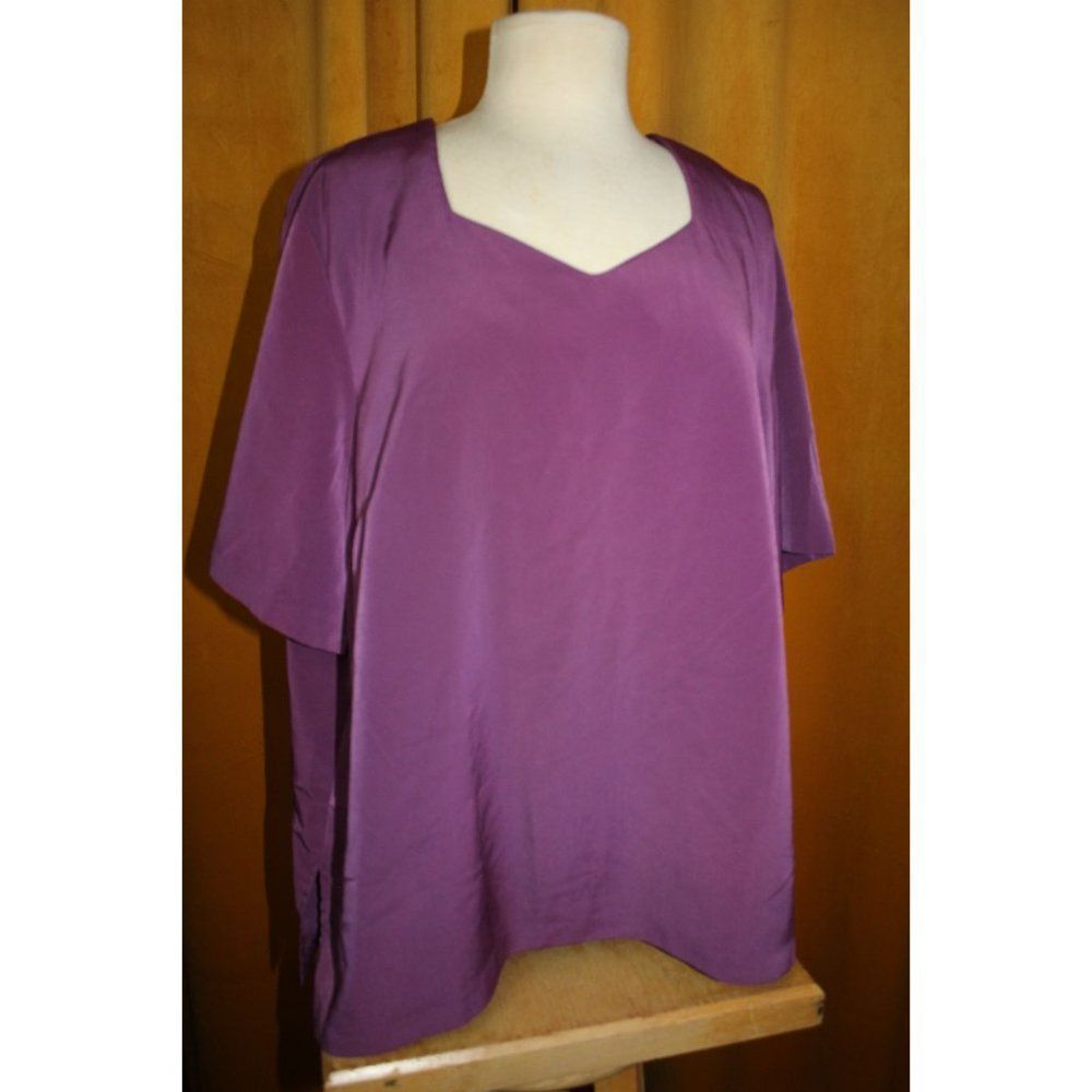 Vintage Kensington Square Women Large Plum Purple Short‎ Sleeve Dress Blouse